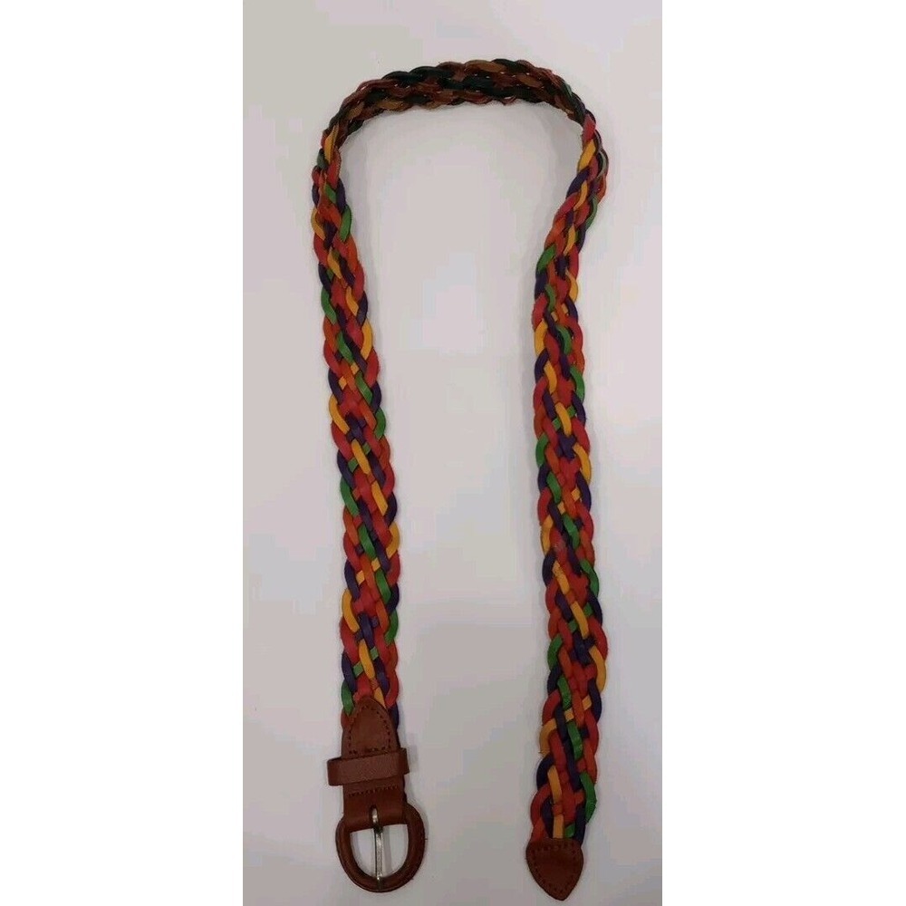 Vintage Multicolor Rainbow Woven Braided Genuine Leather Belt Women's Size Sm